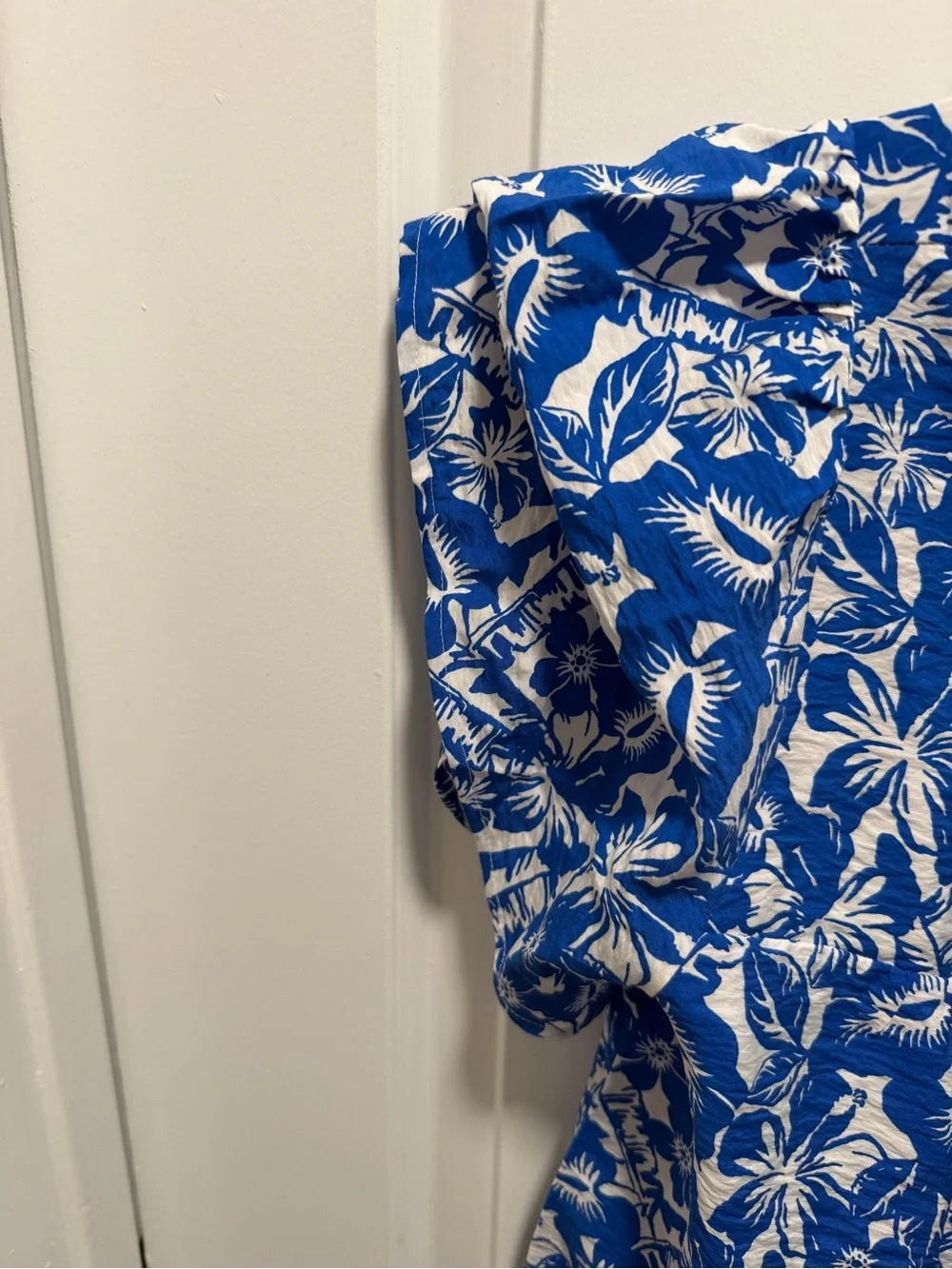 LOFT Royal Blue and White Floral Tie-Front Blouse